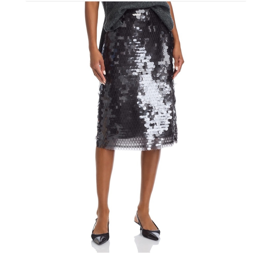 WAYF Sequin Midi Skirt Grey XS Side Zip Sheath Glam Party